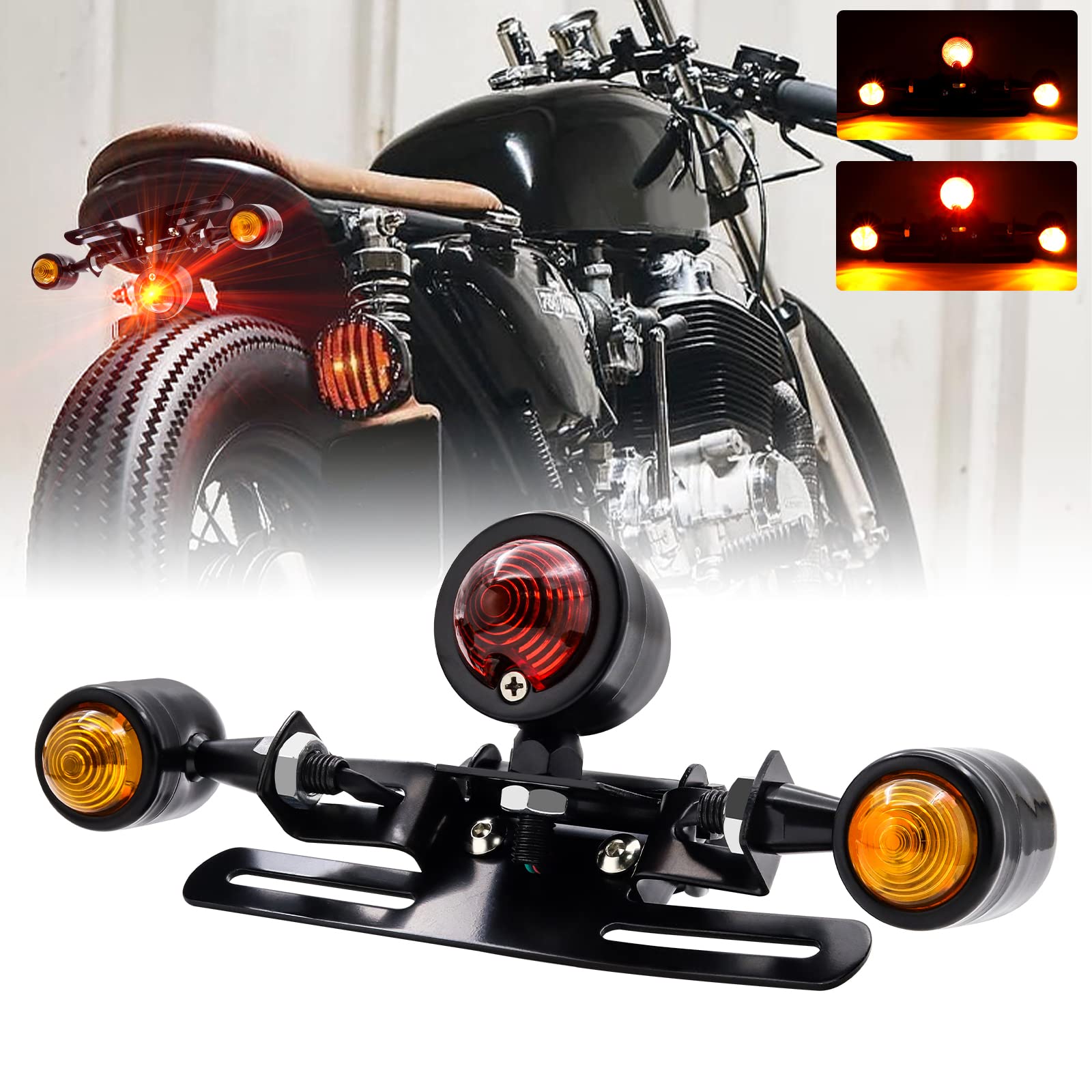 Fanale Stop Direzione WHAMVOX Fanale Posteriore Motocicletta - Con Teschio Decorativo, Luce Gialla, Antivibrante Fanale Teschio Decorativo Luce Gialla Antivibrante