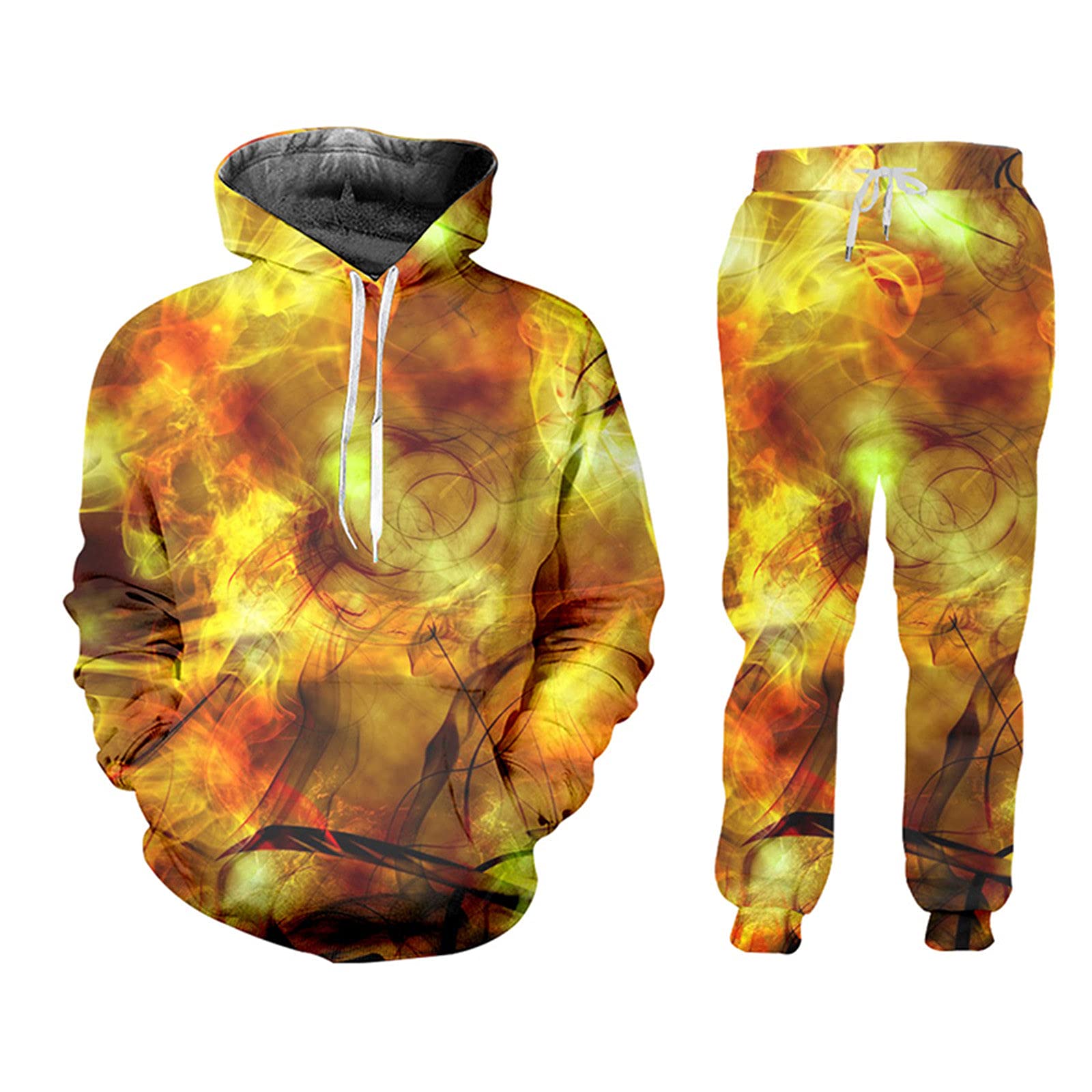 Mens 3D Astratto Fumo Stampato Felpe con Cappuccio e Pantaloni Sport Set Casual Hip Hop Streetwear Oversize Tuta