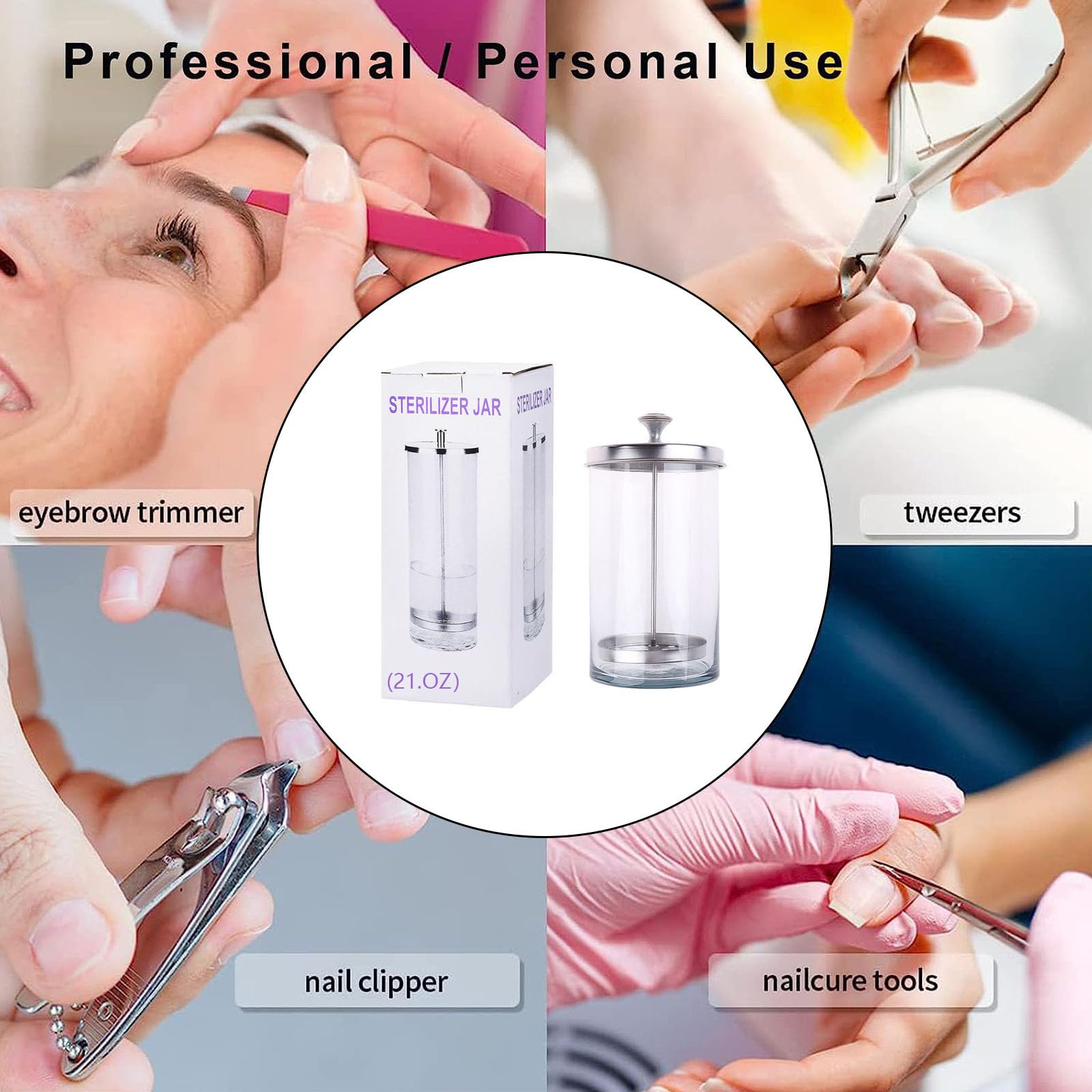 Friseurglas, 600 ml, Glas-Sterilisator, Friseur-Reinigungsglas mit abnehmbarem Korb, Desinfektionsbehälter zum Sterilisieren von Nagelwerkzeugen, Friseurbedarf, Friseursalon (600 ml)
