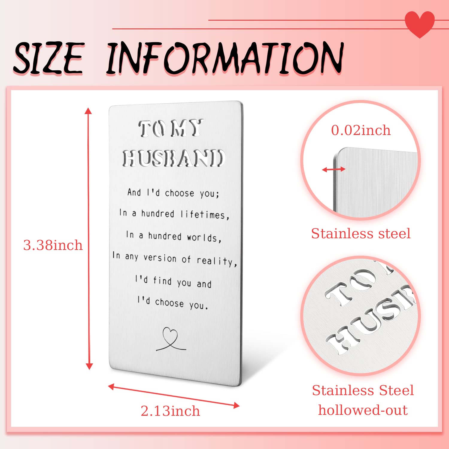 Husband Wallet Card From Wife - Engraved Metal Love Note Insert For Anniversary, Birthday