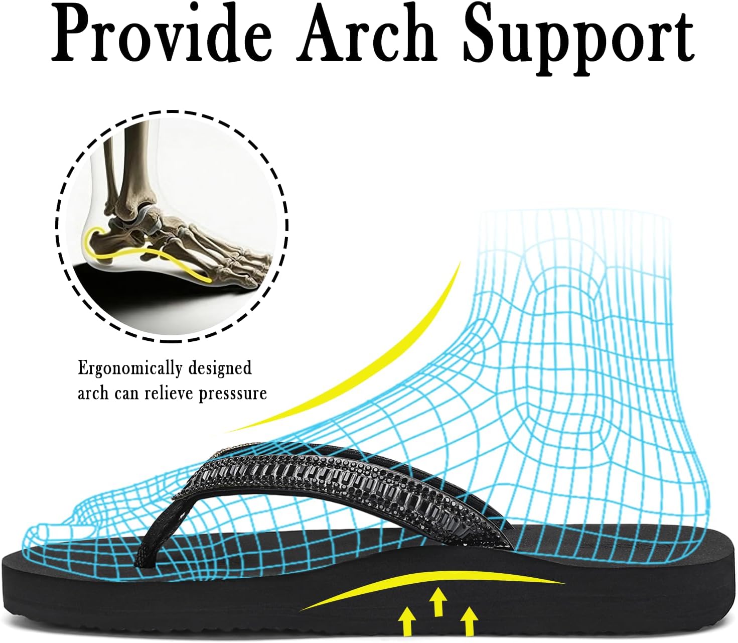 Women's Flip Flops with Rhinestone, Arch Support Yoga Mat Sandals image 5