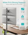 Moniteur vertical double pour écrans 17–34 pouces, support de moniteur empilé, tient jusqu'à 33 Lbs par bras, 33.1" Pole extra large, Mont réglable en hauteur de mouvement complet, 75/100 VESA, Serrure & Grommet