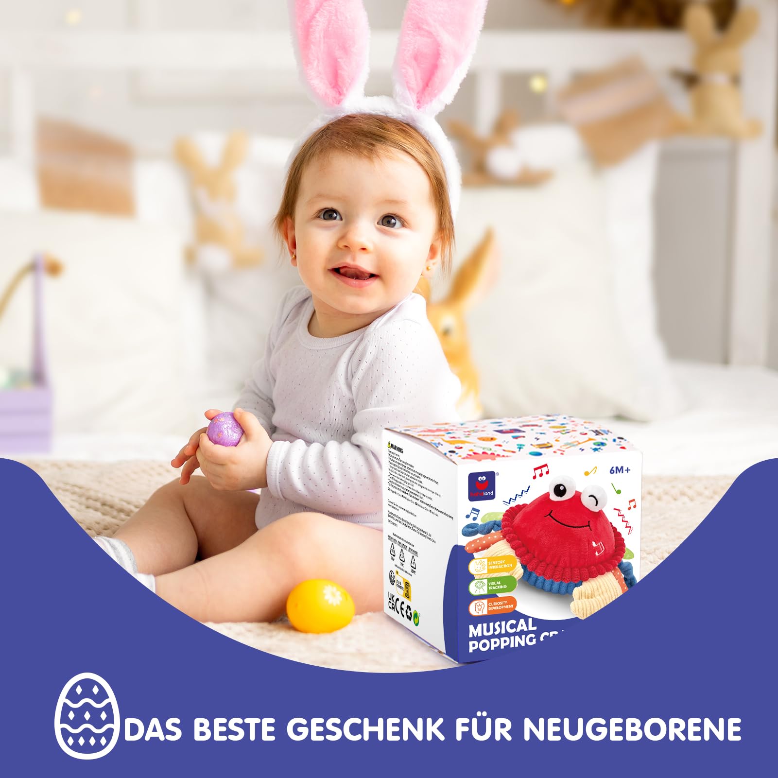 hahaland Krabbe Baby Spielzeug 6 8 9 10 12 Monate, Musikalische Krabbelspielzeug, Crawling Crab Tummy Time Toy, Spielzeug ab 6 Monate fürs Krabbeln Lernen, Baby Geschenk Babyspielzeug ab 1 2 Jahre