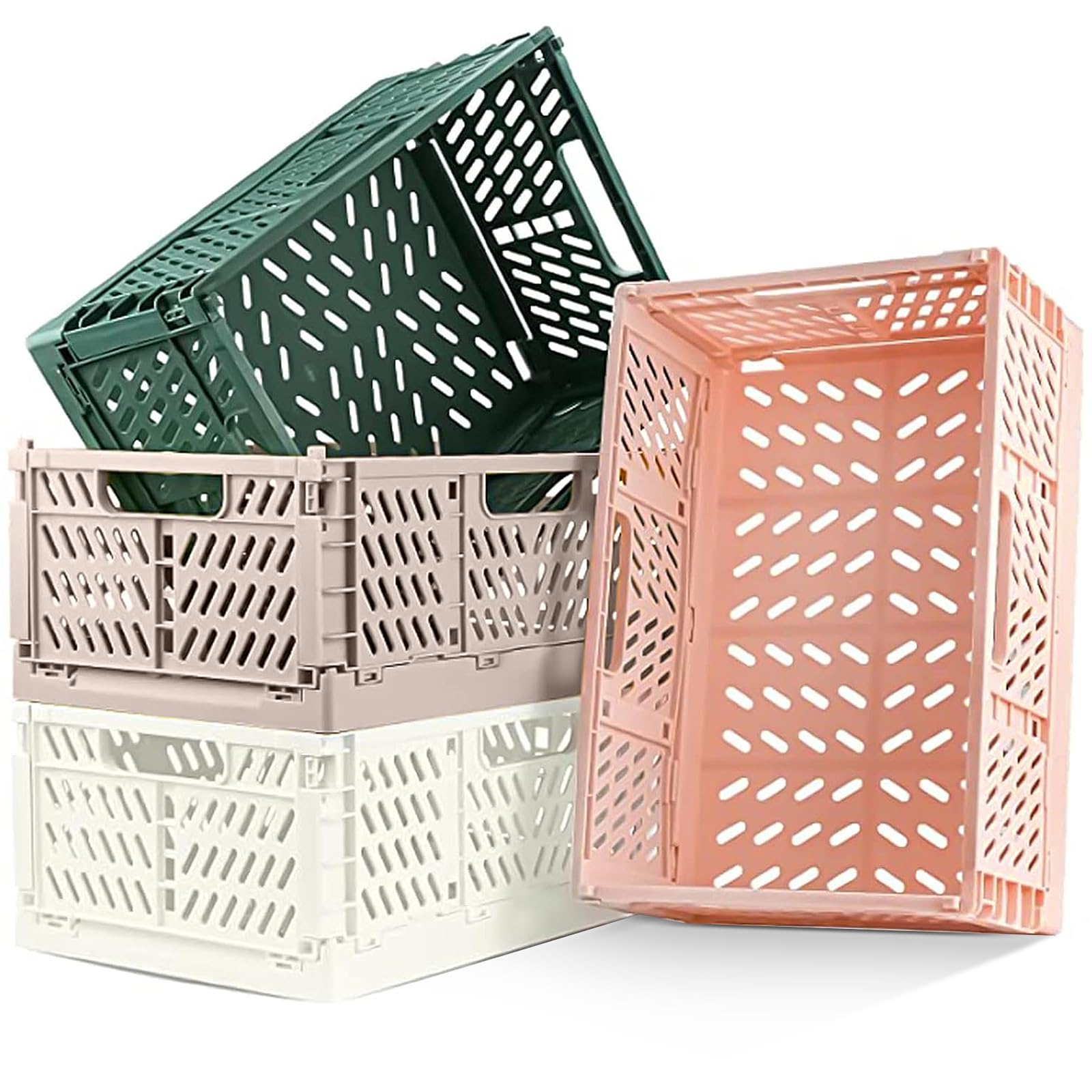 4Pcs Klappkiste, Kunststoff Stabile Klappboxen, 42 x 28 x 16cm Faltbare Aufbewahrungskorb, Stapelbar Klappkisten Set für Lagerung Küche, Schlafzimmer, Arbeitszimmer, Büro, Garten (Grau+Dunkelgrün)