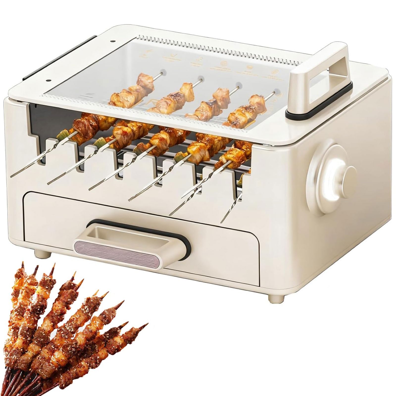 800W Bezdymny elektryczny grill BBQ do kebabu, obrotowy rożen do szaszłyków, piekarnik blatowy do ogrodu
