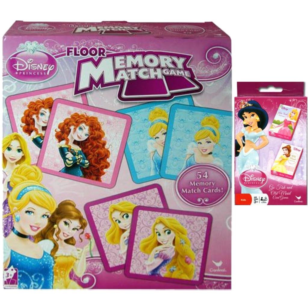 Disney Princess Holiday Game Gift Set for Kids - 1 Princess Floor Memory Match Game (54 Memory Match Cards) Plus 1 (2) Pack Card Games (Go Fish & Old Maid) - Best Stocking Stuffers for Girls or Kids and Best Holiday or Christmas Gifts for Kids by TopValueSupplies