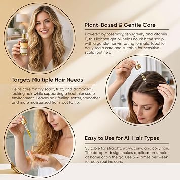 Hair Growth Oil, Miracle Hair Growth Oil | Rich in Rosemary and Vitamin E | Gently Repairs Damaged Scalp, Protect Scalp Health, Improve Hair Loss - 2 Oz (1 PCS)