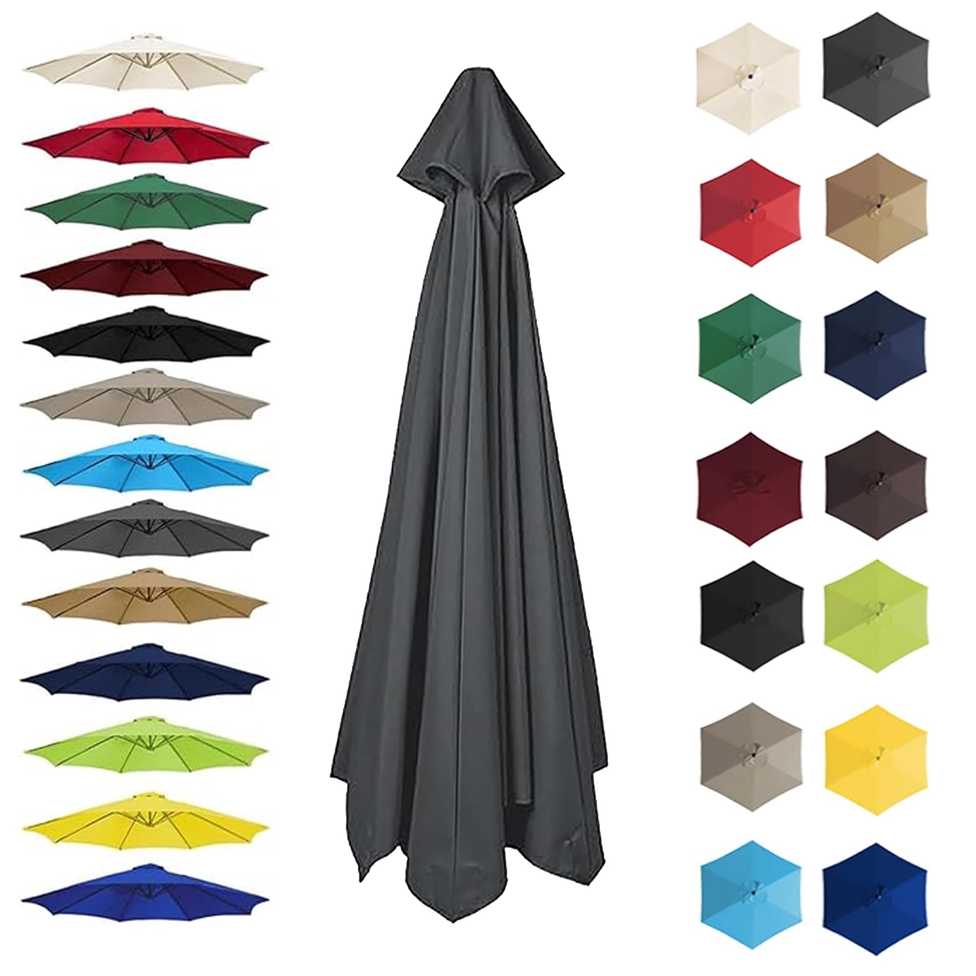 Fzamudng Replacement Parasol Canopy Waterproof, Parasol Replacement Canopy Cover Sun Shade Garden Umbrella Cloth for 8 Ribs 6 Ribs Large Patio Umbrella Replacement Canopy Weatherproof Grey