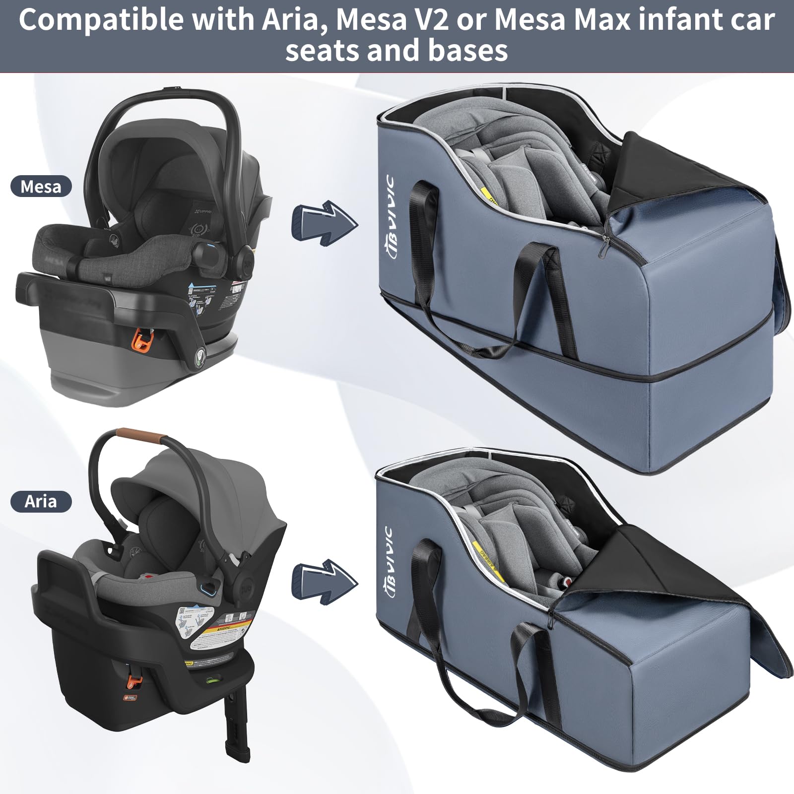 IBVIVIC Borsa da viaggio per seggiolino auto per Aria e Mesa, borsa da viaggio per seggiolino auto per neonati (grigio)