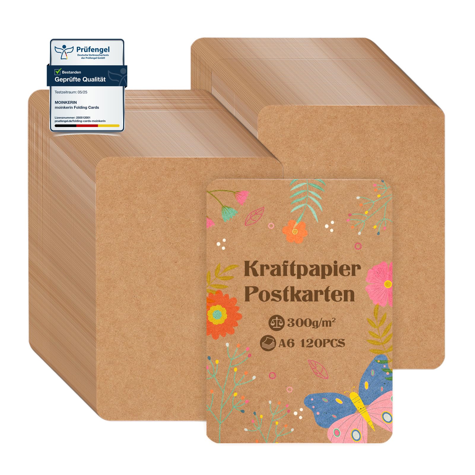moinkerin 120 Pezzi A6 Carta Kraft 10.5X14.8CM 300g/m²Stampabile Cartoncino Kraft A6 Cartoline Vuote per il fai da te, inviti di Nozze, Biglietti di Ringraziamento