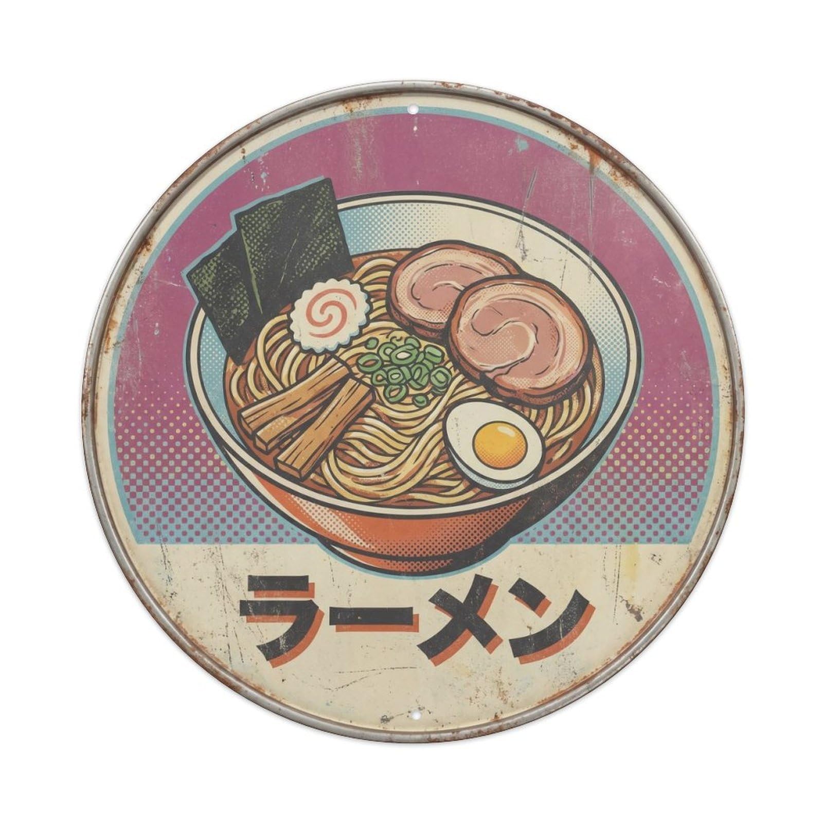 Cxhjca 8X8inch(20X20cm) Ramen Japanese Soup Bowl Retro Screenprint Noodles Metal Tin Sign