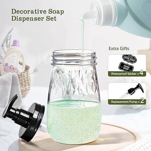 Miniatura 6 de Amolliar Dispensador de jabón de plástico con tapa de bomba, juego de dispensador de jabón de mano recargable de 16 onzas, dispensador de jabón