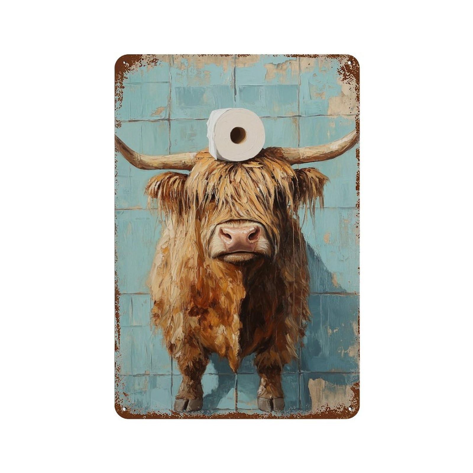 Scottish Highland Cow Toilet Paper Holder Retro Metal Sign 11.8"x7.9", Old School Wall Decor for Garage, Bar And Workshop Decor