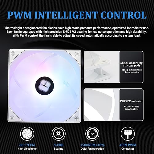Miniatura 5 de Thermalright Aqua Elite 240 - Enfriador de CPU de refrigeración por agua, ventiladores PWM ARGB dobles con rodamientos S-FDB, bomba controlada PWM