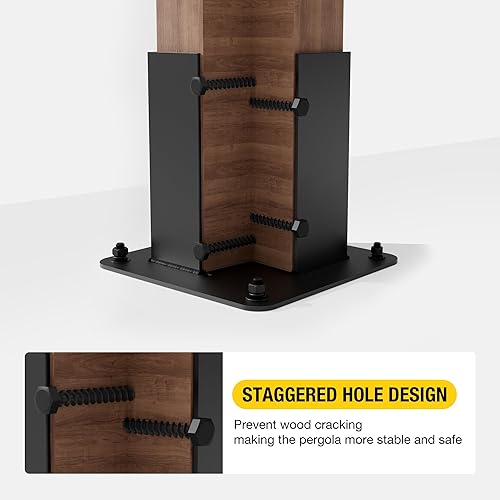 Miniatura 5 de ZEKOO Base de poste de valla de madera de 4 x 4, soporte de poste recubierto de energía negra, accesorios para pérgola para buzón, soportes de poste