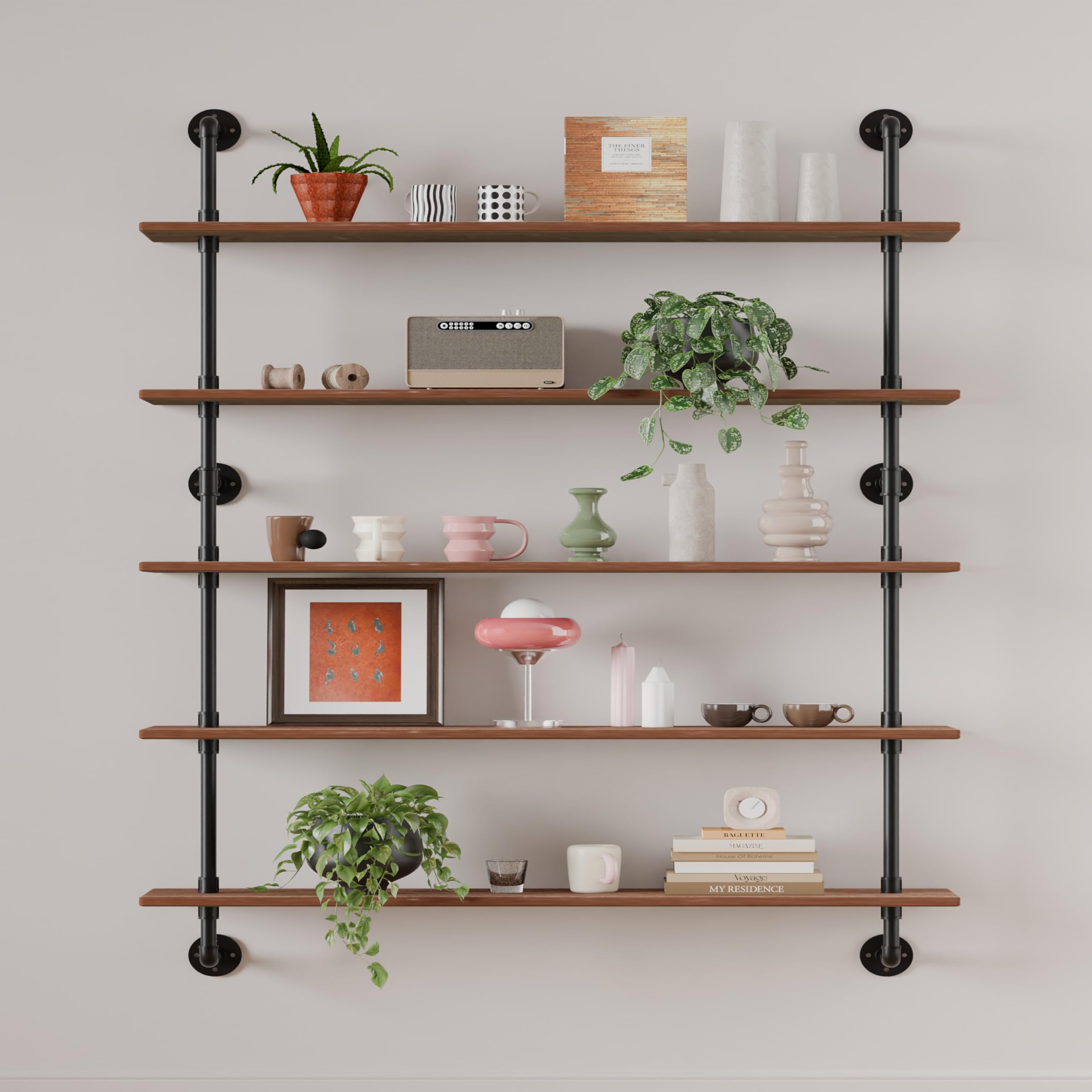HDDFER Floating Shelves for Wall Living Room Shelves Bookshelf Industrial Pipe Shelving Shelf Real Wood Planks 36 inch Rustic Wall Shelves Hanging