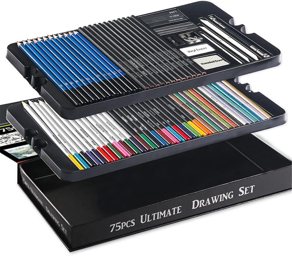 75 Pieces Drawing Pencils Set Sketching Colored Art Supplies