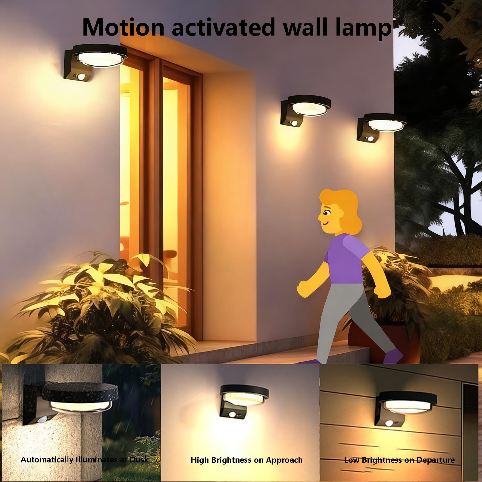 LED Solar Wandlampe Aussen IP65 Wasserdichte Wandleuchte mit Bewegungsmelder Wandbeleuchtung Moderne Dekorative Wandleuchten Schwarze für Garten Balkon Terrasse (Weißes Licht,2 Stück)