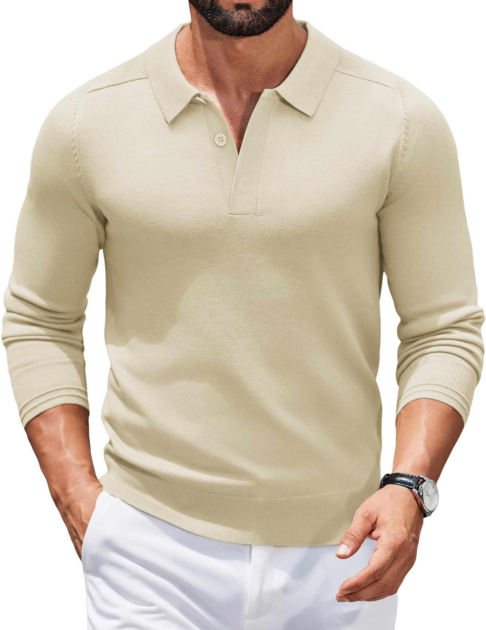 COOFANDY Maglione Polo Uomo Maglione Lavorato a Maniche Lunghe Business Maglioni Casual Pullover Tinta Unita