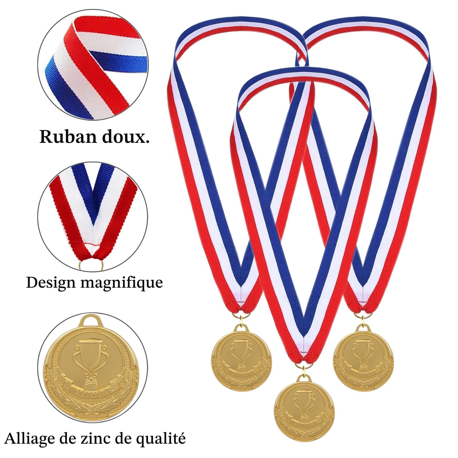 Lot 30 Médailles Olympia Enfants - Or, Argent, Bronze - 10 De Chaque - Rubans Inclus - Sport & Fêtes