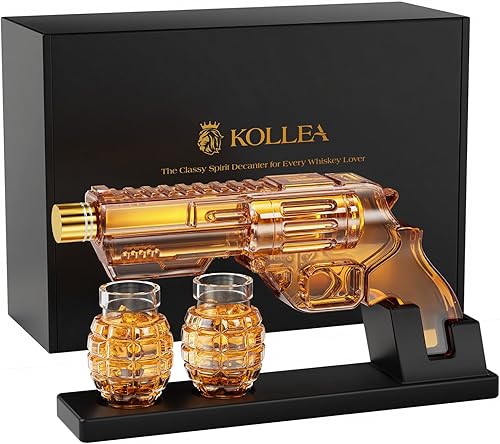 Kollea Juego de decantador de whisky con vasos de chupito en forma de granada, regalos de cumpleaños de aniversario para hombres que lo tienen todo,