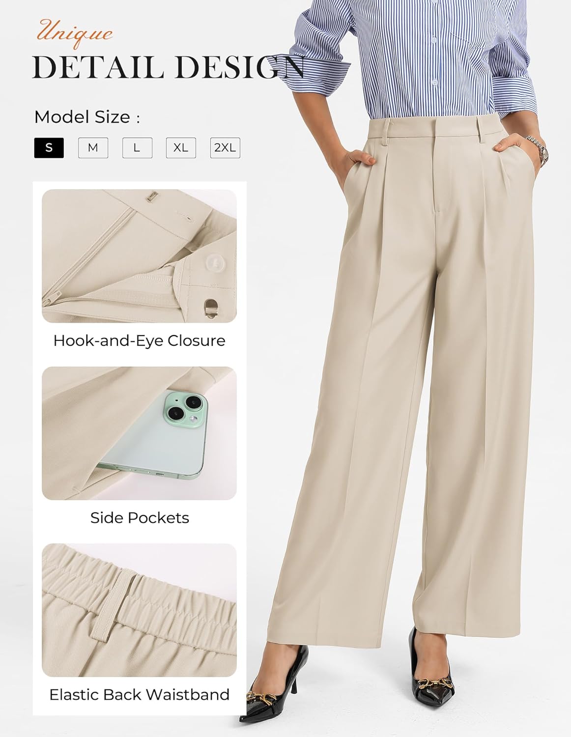 GRACE KARIN Work Pants Women, Wide Leg High Waist Wrinkle Free Trousers Slacks with Pockets, Business Casual Outfits - Image 3