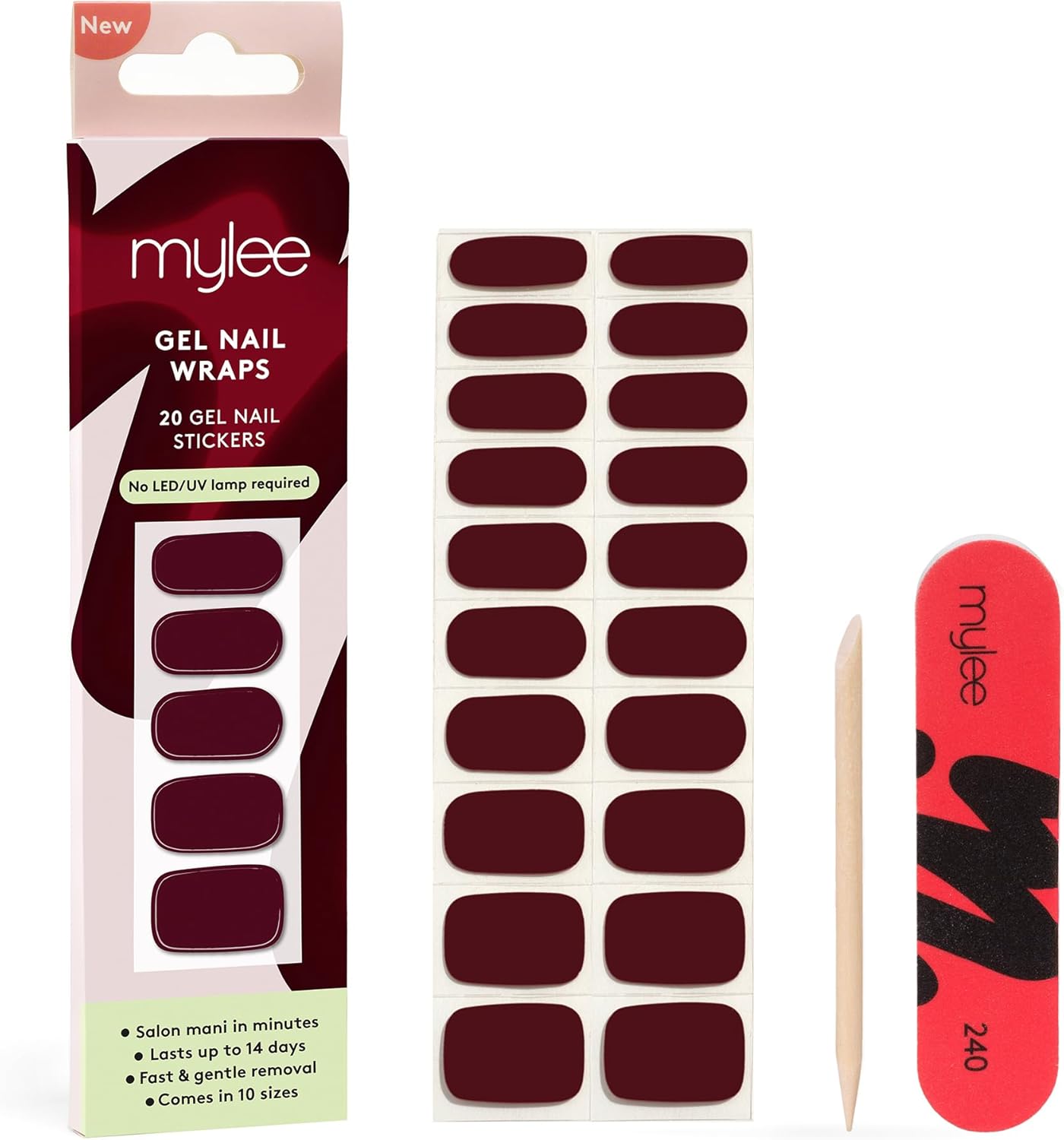Mylee Gel Nail Wraps [Diva] – 10 Pre-Hardened Gel Stickers for Ready-to-Use Manicure – No Lamp Needed, Chip Resistant, Glossy Finish, Long Lasting – Easy to Apply