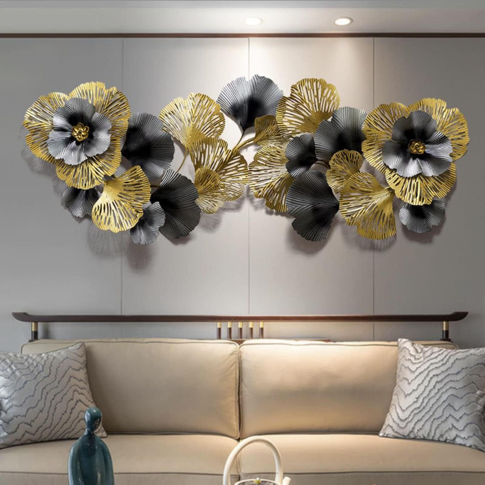 SYLUOQP 3D Metal Wall Art Decor Morden Luxury Handmade Golden Ginkgo Leaf Wall Hanging Decor Metal Art Wall Sculpture for Home Hotel Bedroom Living Room Kitchen