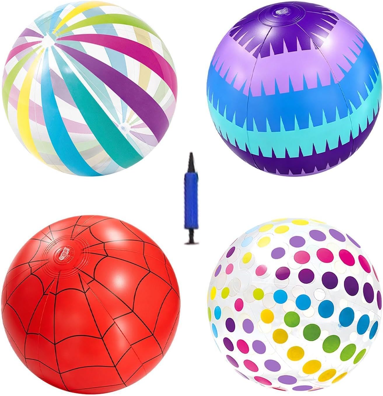 Inflatable Beach Ball,4 Piece Fun Summer Party Favors with Air Pump | Large Beach Ball,for Birthday Outdoor Activities Water Park Backyard Summer