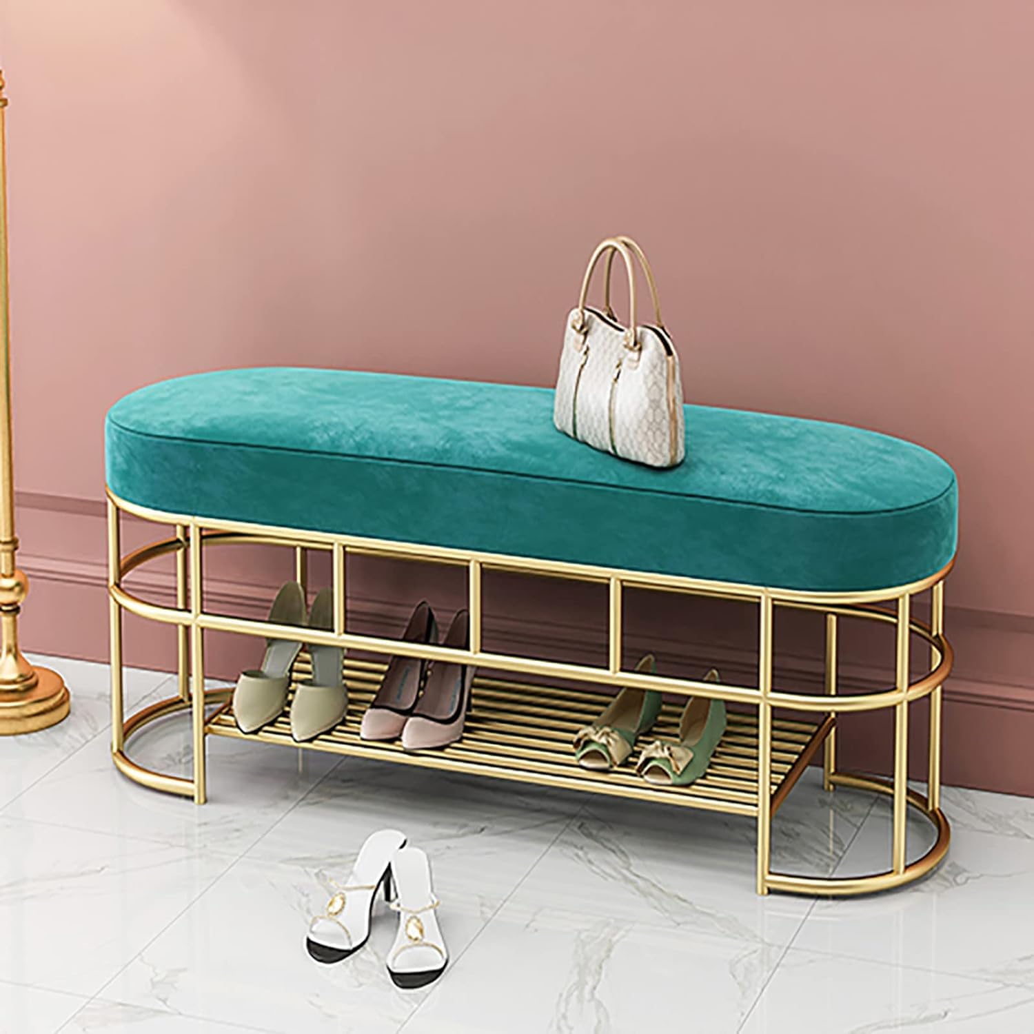 Banc à chaussures en velours pour en finir avec le désordre dans votre entrée