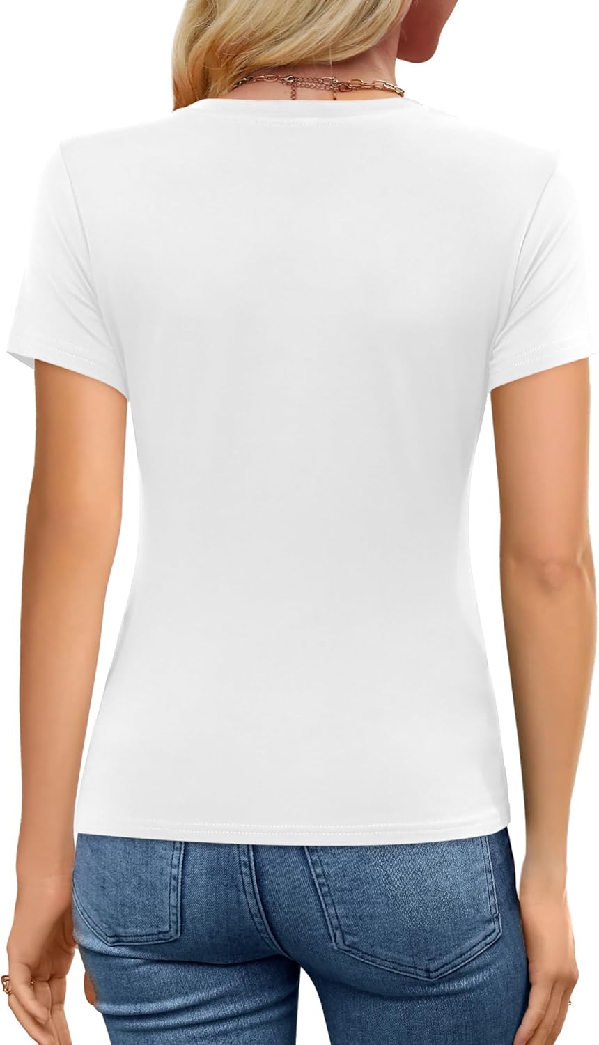 Womens Tops Summer Casual Short Sleeve Crew Neck Basic Slim Fit Tee Shirts - Image 2