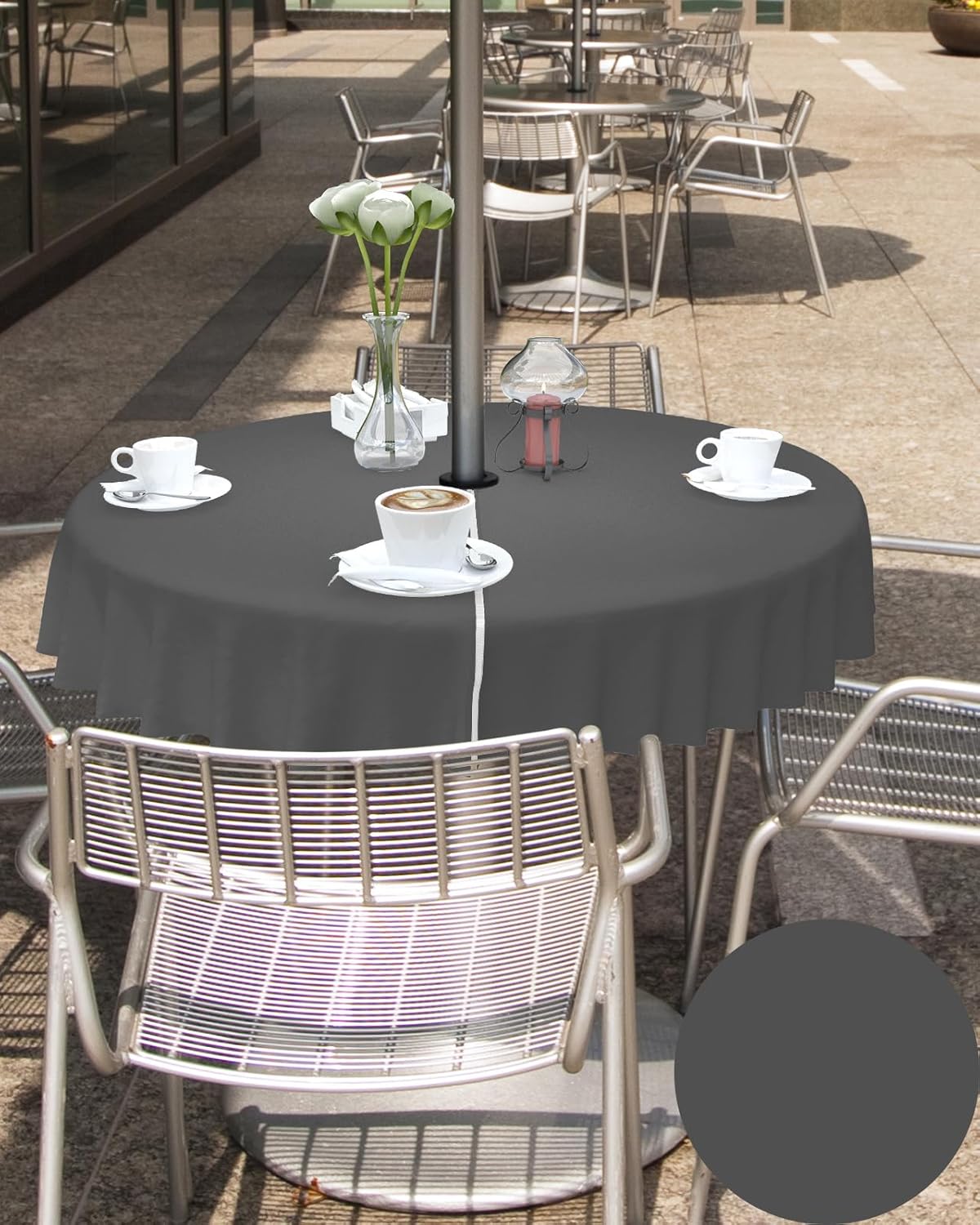 Outdoor Tablecloth with Umbrella Hole and Zipper Dark Grey Pattern Round Outdoor Tablecloths 54 Inch Outside Table Cloths Pure Colour Patio Table Cloth Cover for Outdoor Tables Picnic BBQS Garden