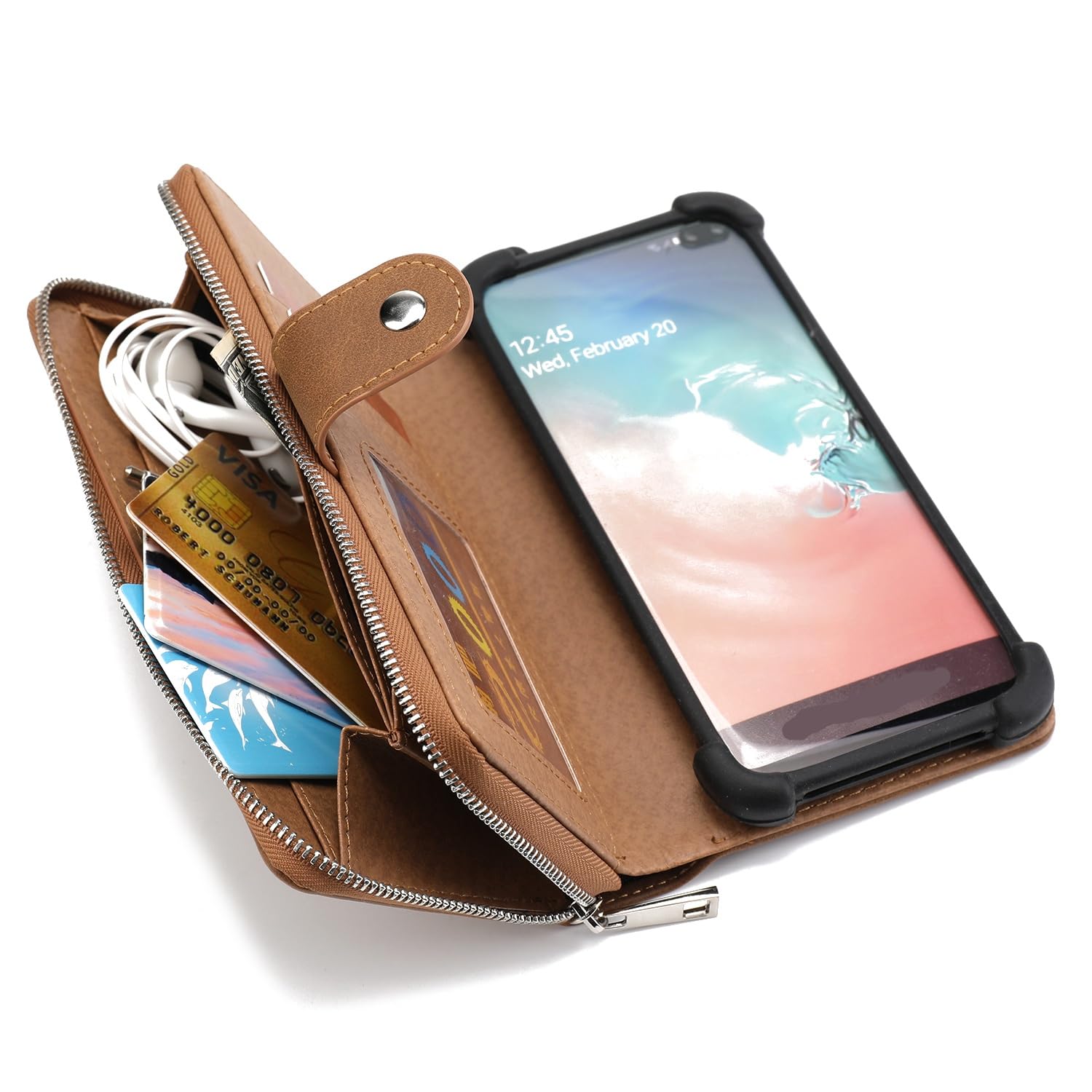 K-S-Trade 2in1 Étui Portefeuille pour Téléphone Portable Compatible avec Wiko Y81 + écouteurs Housse De Protection Pare-Chocs Coque Bookstyle Brown (1x)