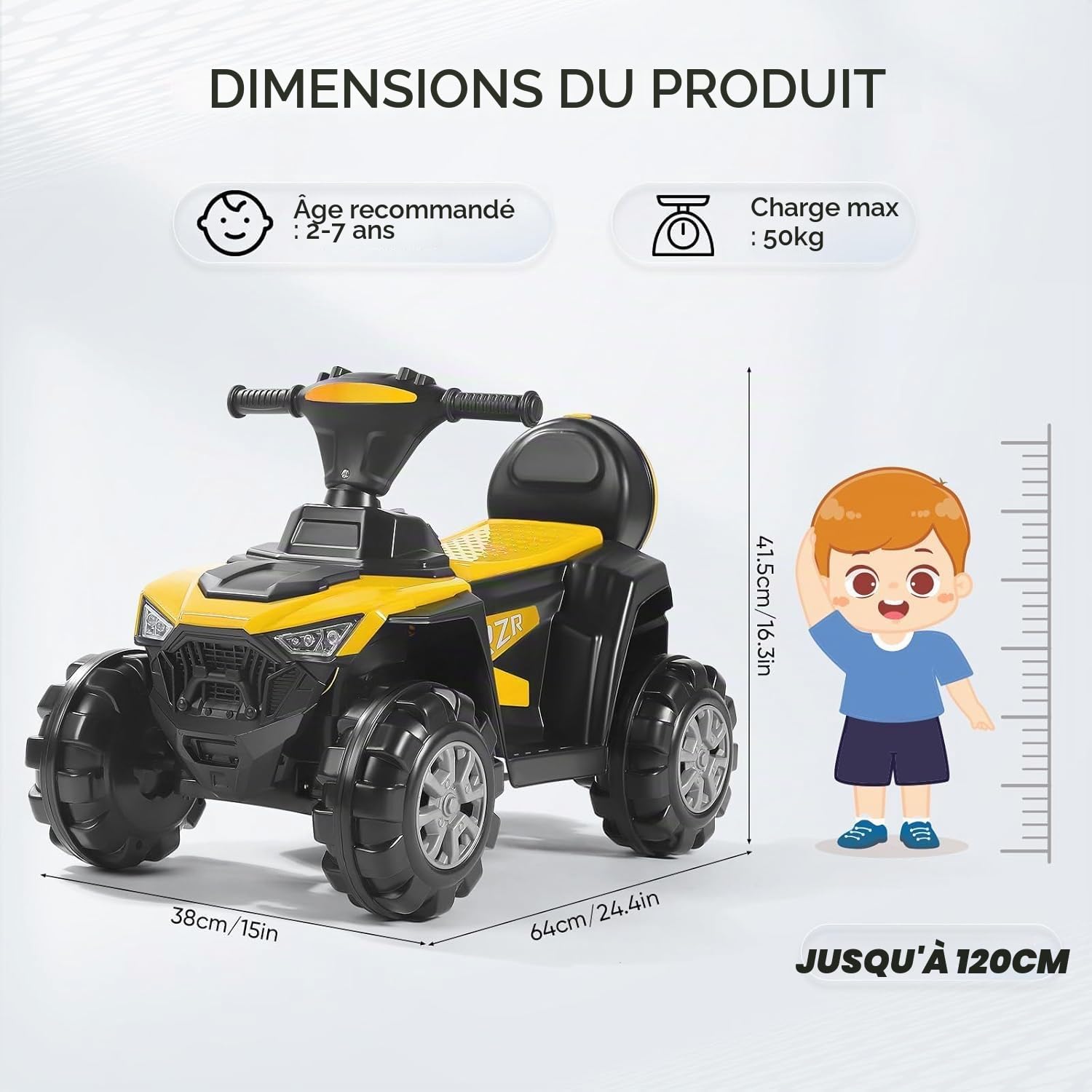 Quad Electrique Enfants 6V,Voiture Électrique Enfants | LED Et Musique,ATV pour Enfant de 3 à 8 Ans（Jaune）