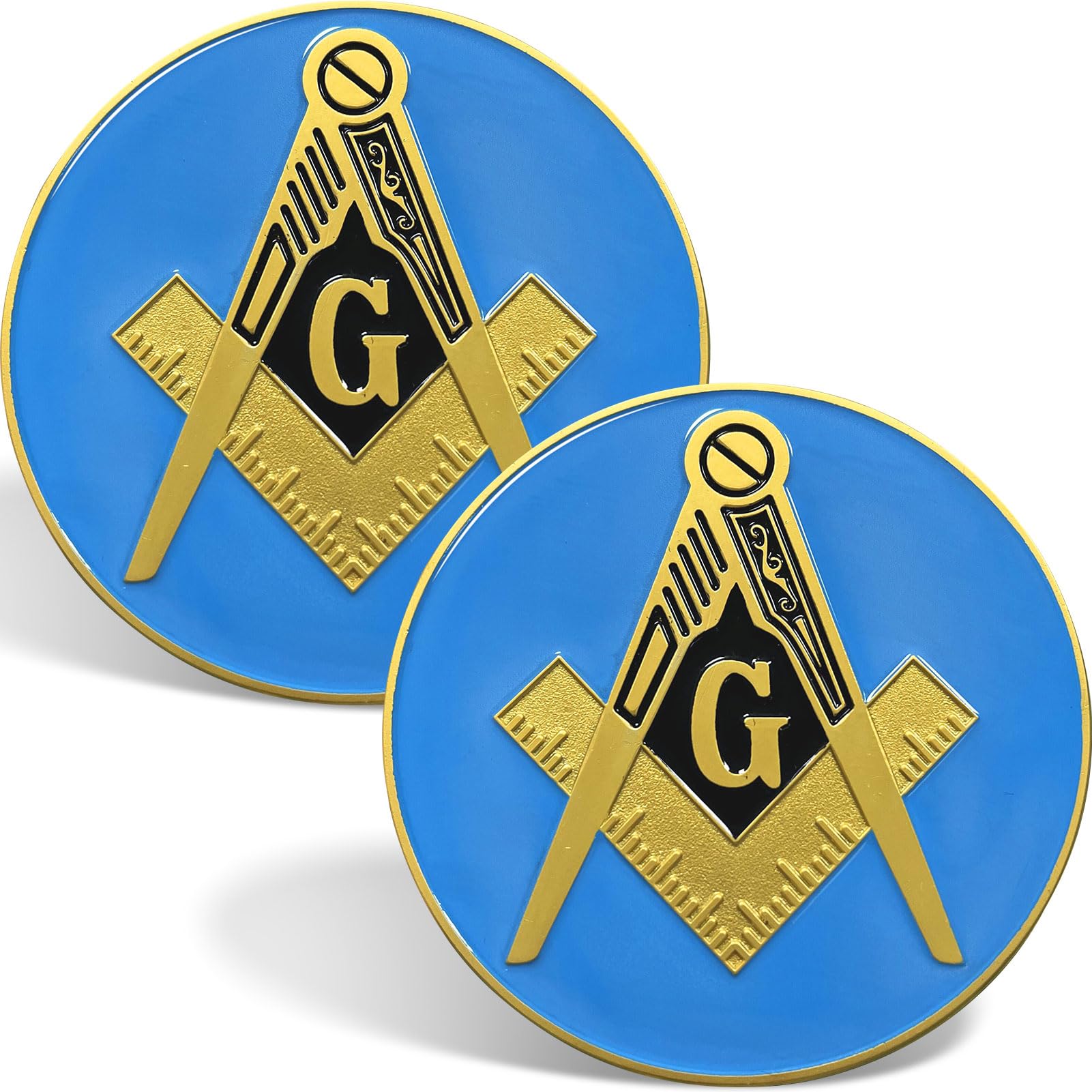 Emblema masónico para coche y moto con diseño de escuadra y compás en oro