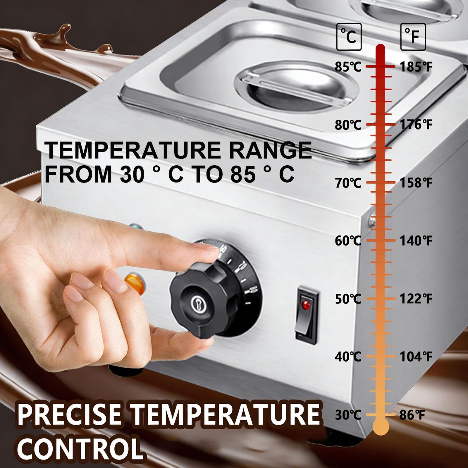 Machine À Tempérer le Chocolat, Appareil Professionnel de Fonte de Chocolat Avec Contrôle de Température de 30 À 85 °C et Capacité de 1,5 L/récipient, en Acier Inoxydable, Idéal pour le Lait, le Café