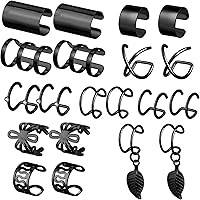 Founvar 20pcs Non-Piercing Ear Cuffs Clip-On Earrings - Adjustable Helix Hoop Wraps Fake Cartilage Punk Jewelry Black Gold Silver Rose Gold