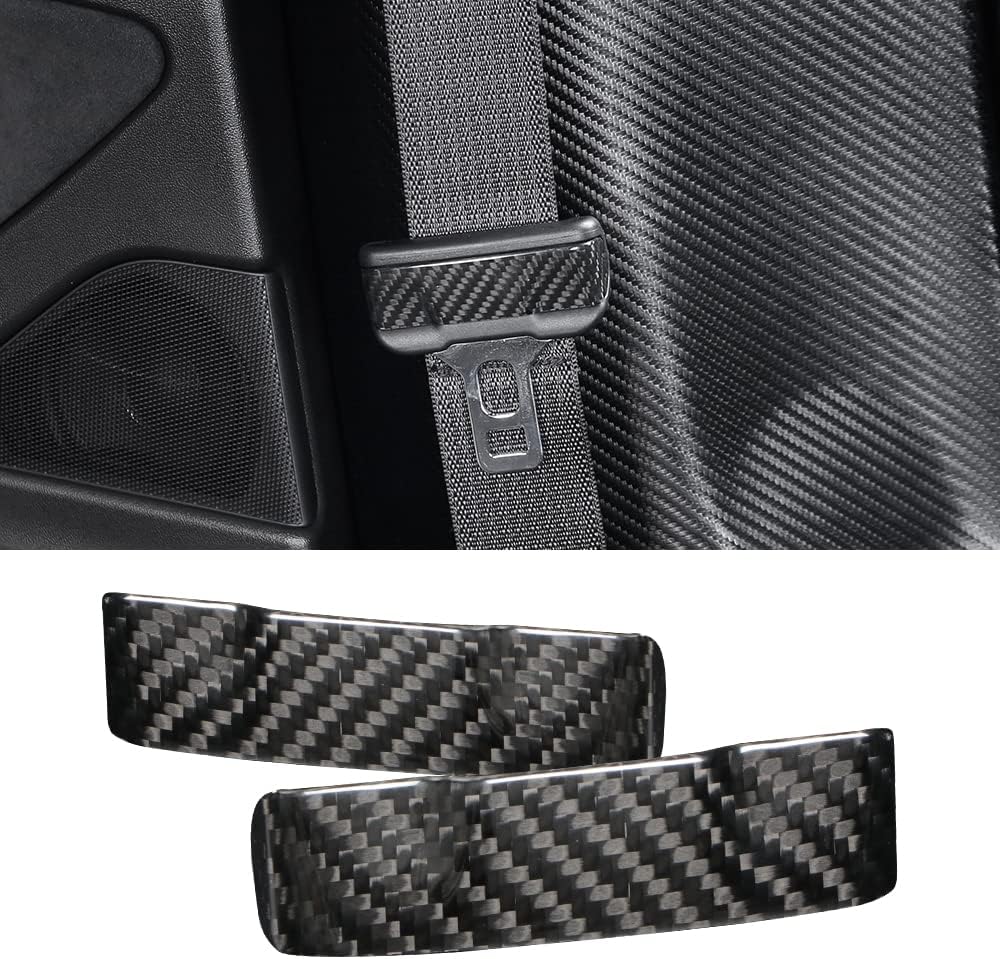 JSWAN Real Carbon Fiber Safety Belt Buckle Decoration Cover Patch Shell for Tesla Model 3 (2017 to 2025) Model Y (2019 to 2025) Car Interior Dash Covers (Bright Black 2 pcs)