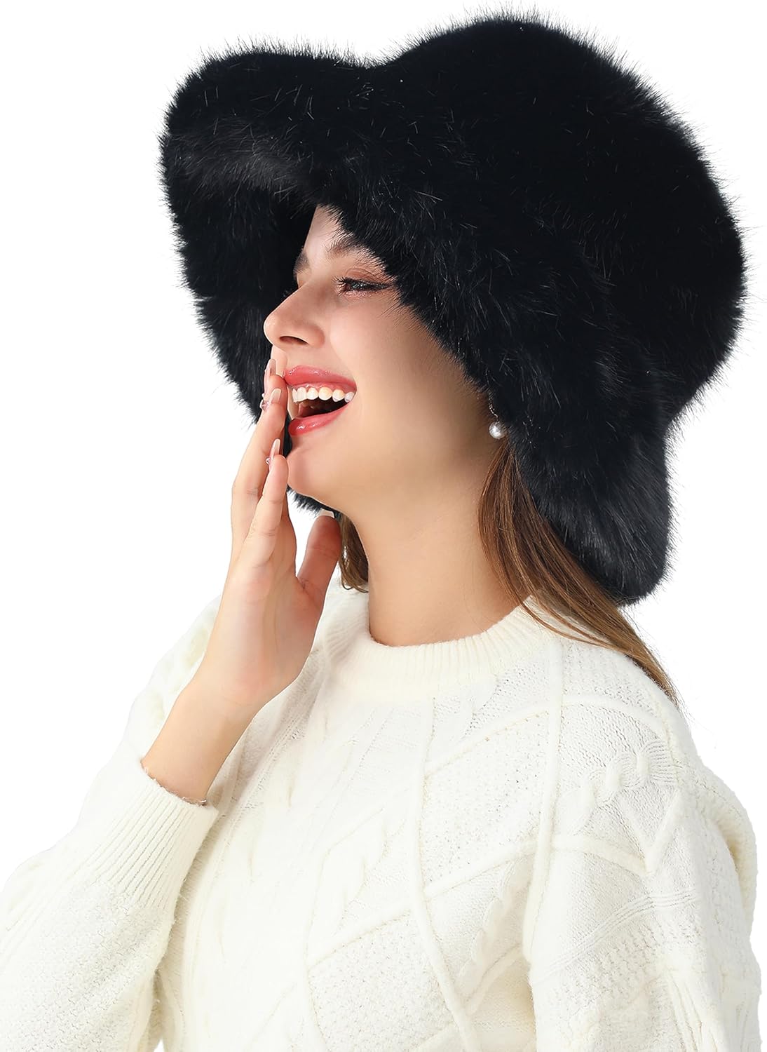 Women's Faux Fur Bucket Hats Fluffy Winter Warm Ladie's Unique Wide Brim Fisherman Cap - Image 5