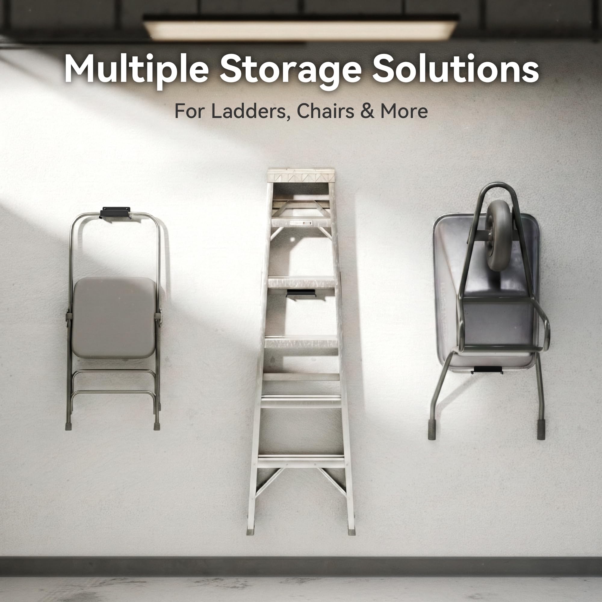 niffgaff Ladder Hooks for Garage Wall, 2 Pack Heavy Duty Wall Mount Storage Hanger for Ladders, Chairs & Patio Furniture, Fits Step & Extension Ladders, Garage Organization - 3