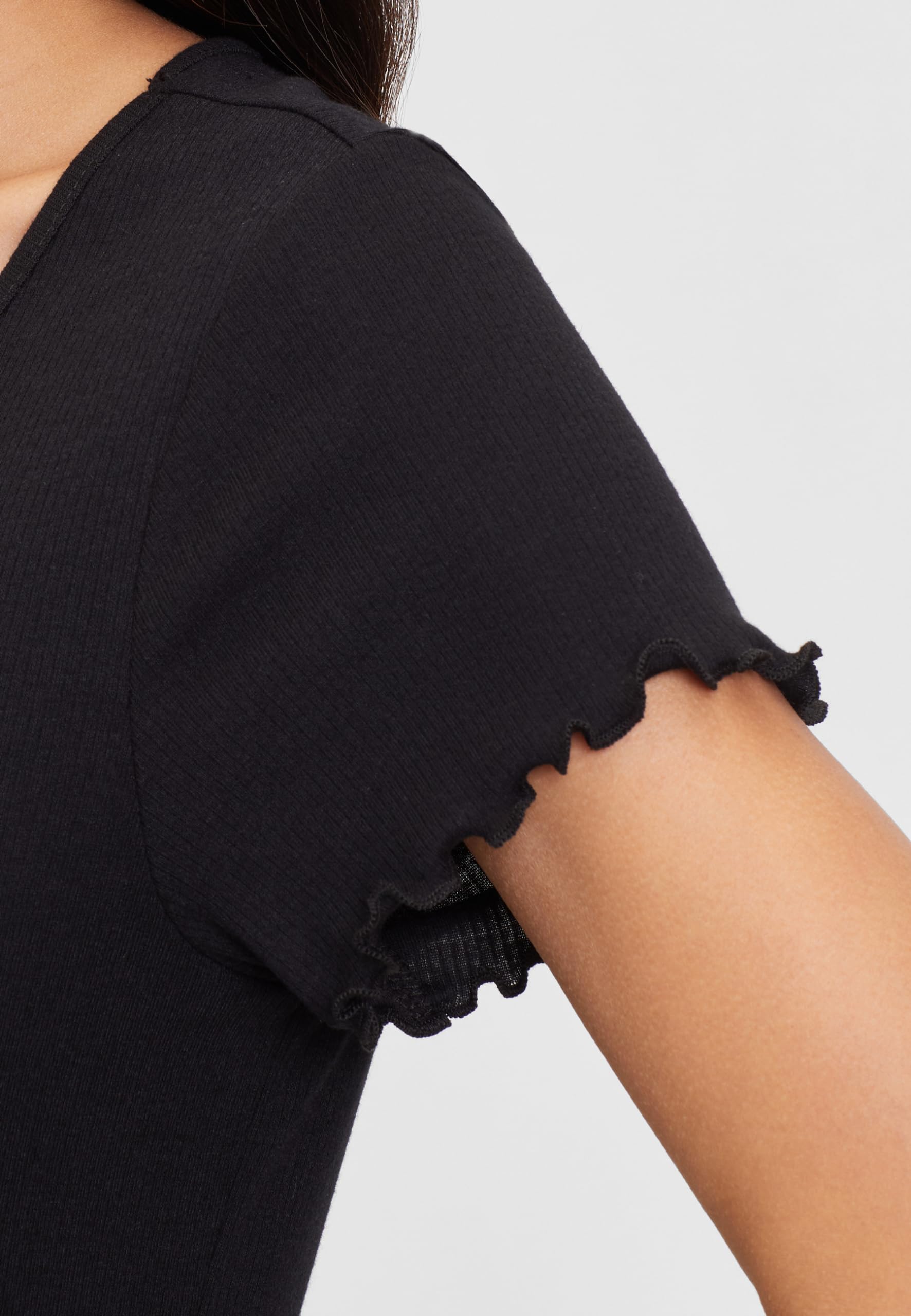 s.Oliver Damen Pyjamaoberteil kurzärmelig, gekräuselt, Cutout, Rippoptik