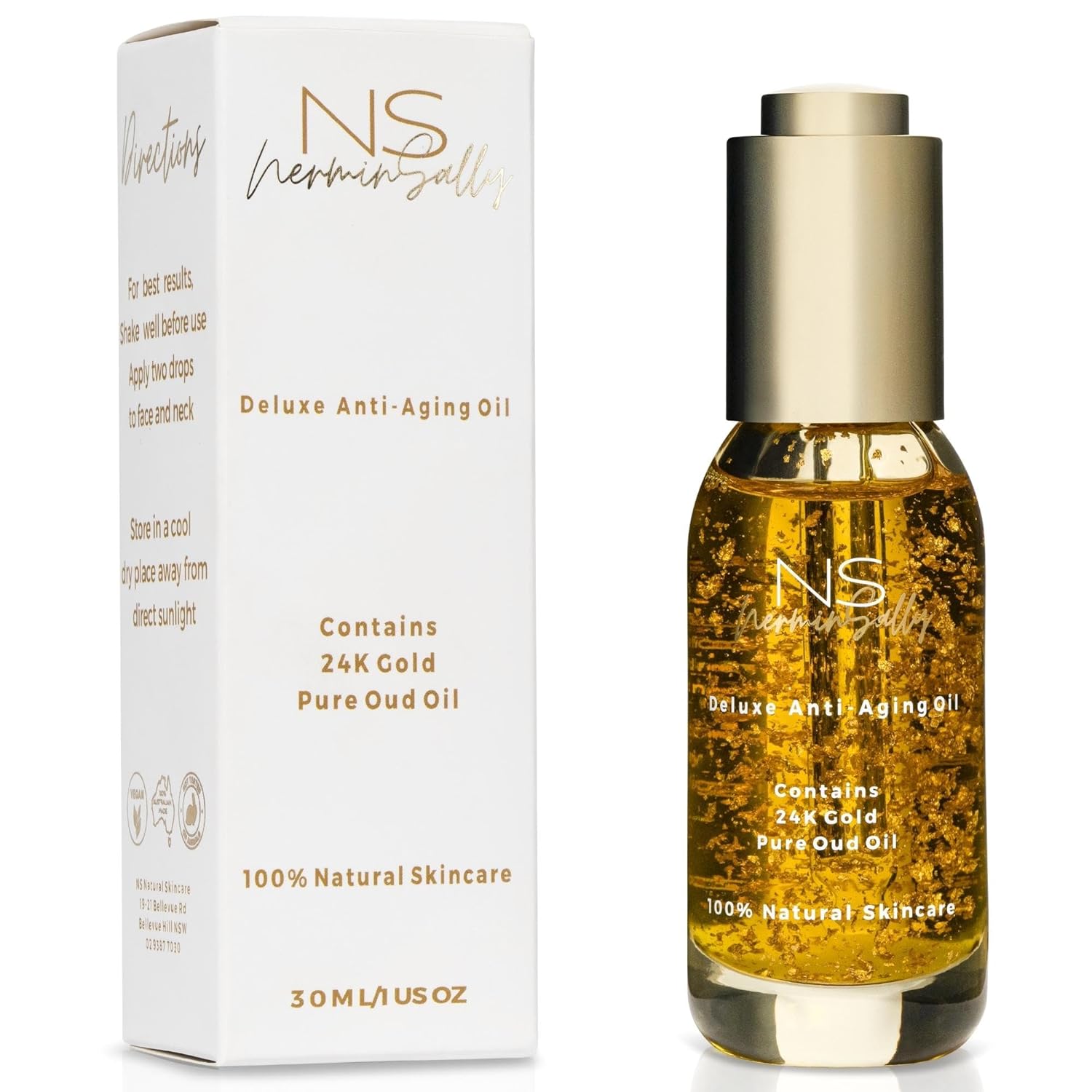 Natural Anti Aging Brightening Face Oil for Women-30ml Luxury with 24K Gold Wrinkle Prevention Face Moisturizer Serum with Jojoba and Oud Oil.