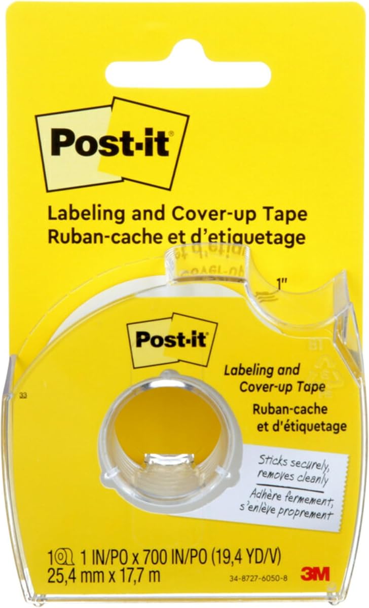 Labeling and Cover-Up Tape, 1-Inch x 700-Inch Roll – Non-Refillable – Virtually Invisible on Copies – Ideal for Labeling and Corrections