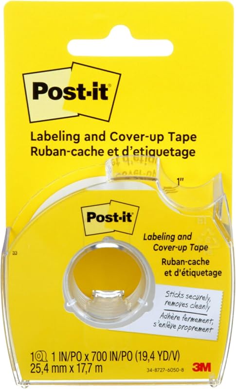 Labeling and Cover-Up Tape, 1-Inch x 700-Inch Roll – Non-Refillable – Virtually Invisible on Copies – Ideal for Labeling and Corrections