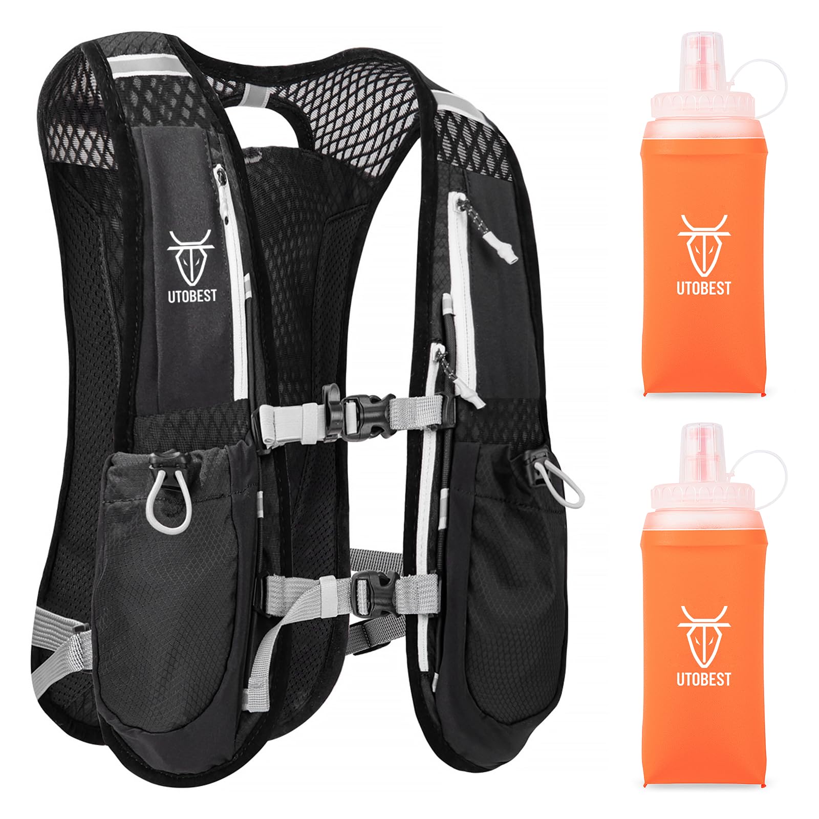UTOBEST Running Vest Running Backpacks Lightweight Adjustable Hydration Pack 5L for Men & Women, Black, with 2*350ml Bottles โ image 1