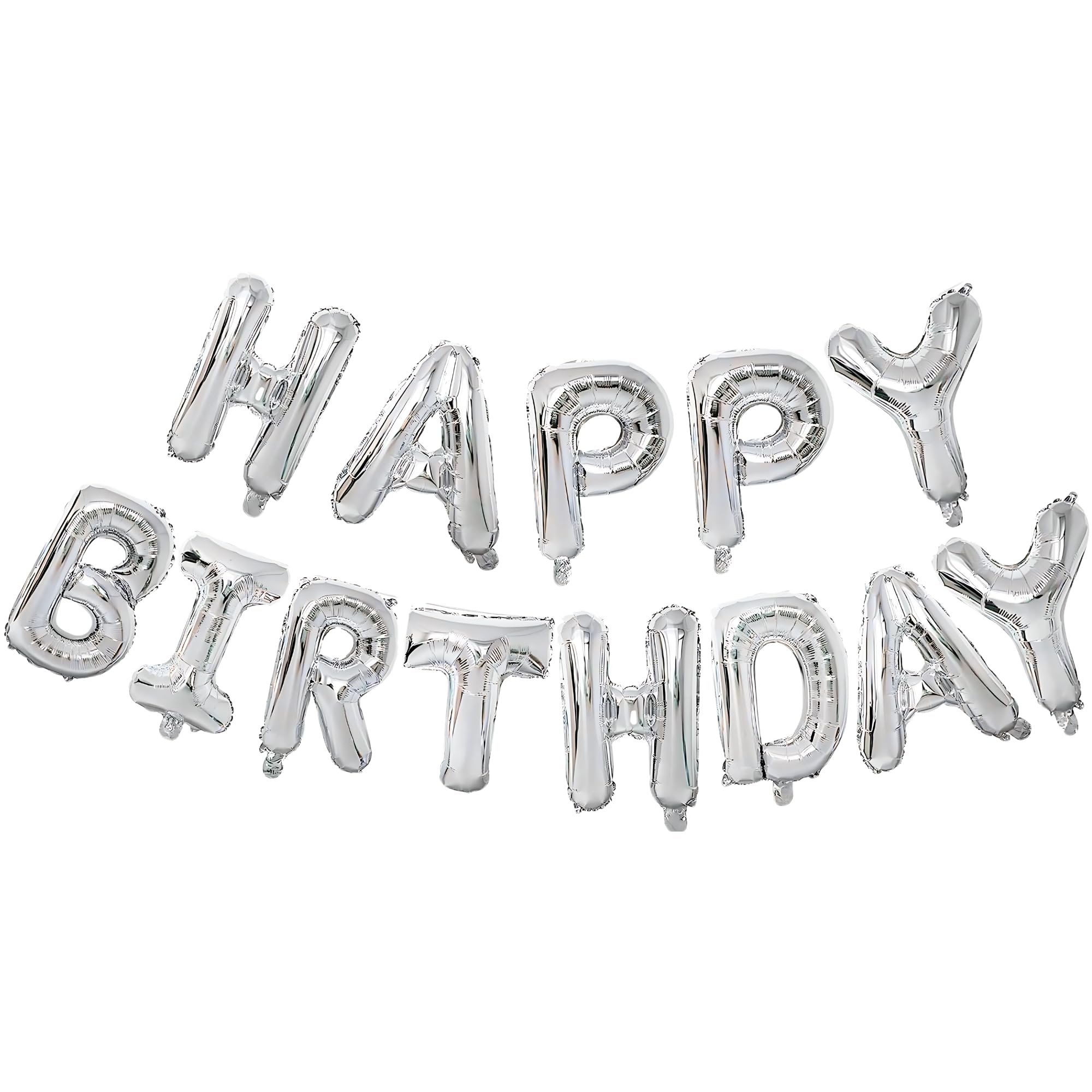 Flyloons Silver Colour Happy Birthday Foil Balloon Banner Set For Boys Girls Kids Men Women | 13 Letters Reusable Happy Birthday Metallic Foil Balloons Decoration Kit, 13 Pcs-image-34