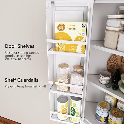 Miniatura 127 de Armario de almacenamiento de metal de 71 pulgadas de alto con 2 puertas y 4 estantes ajustables, armario de despensa de cocina, armario Blanco