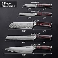 Vista 3 de 5 Pcs Chefs Kitchen Sharp Knife Set - Japanese Professional Cooking Cutting Knives for Meat Vegetable Bread and Paring, High Carbon Stainless Steel