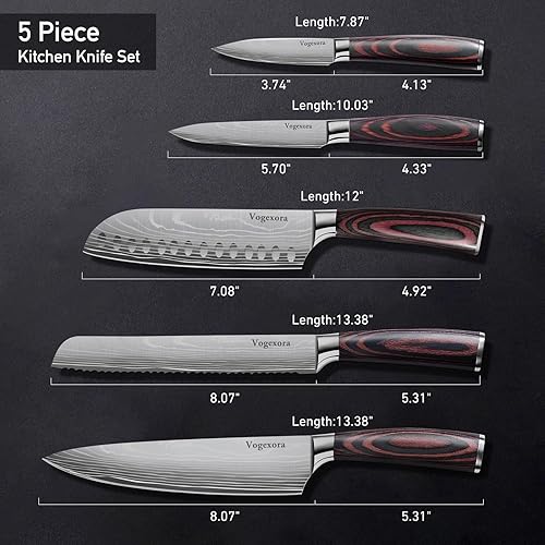 Miniatura 3 de Juego de 5 cuchillos afilados de cocina para chefs, cuchillos de corte japoneses profesionales para carne, pan de verduras y pelar, Santoku de acero