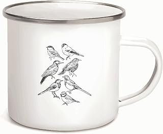 Unique Bird Art Gifts for Nature Lovers Hand Drawn Designs 12oz Enamel Silver Mug